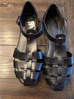 Primark Black Woven Strap Ankle Buckle Sandals